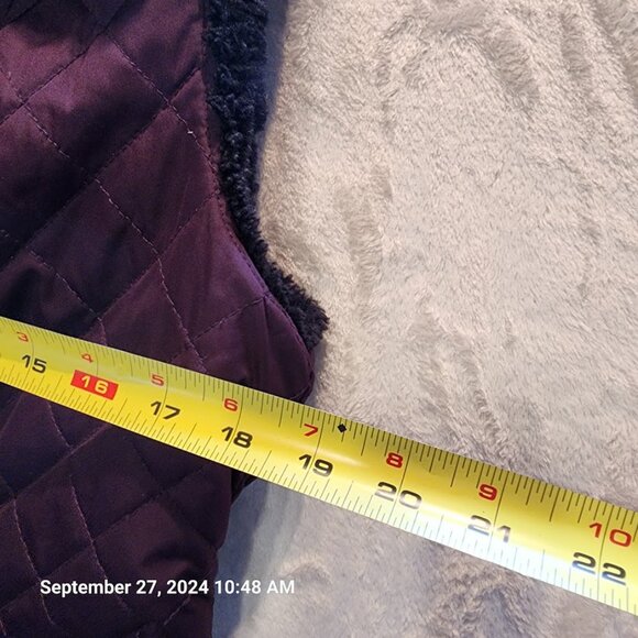 Giacca Reversible Faux Fur Black Purple Vest Size Medium Full Zip Toggle Cinch - Picture 4 of 12